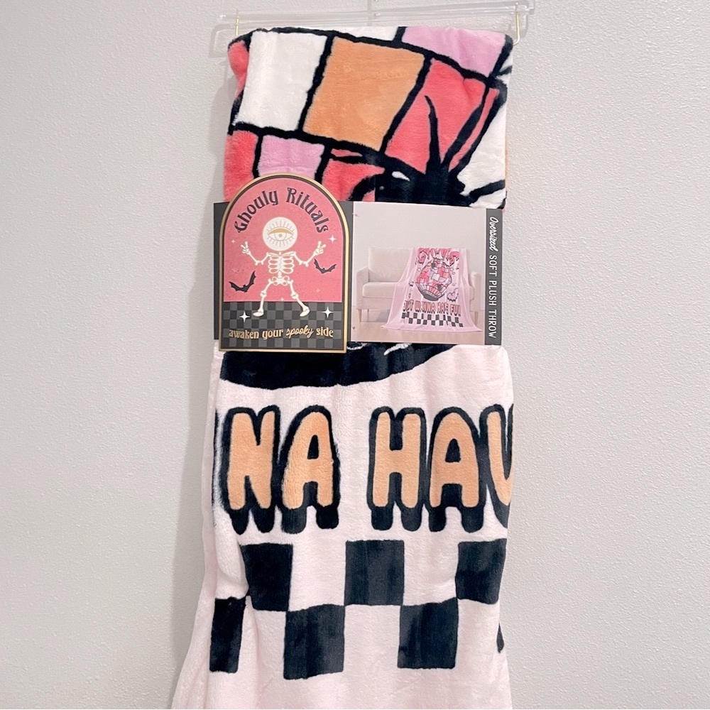 NEW Ghouly Rituals Ghouls Just Wanna Have Fun Pink Disco Ball Plush Throw 60x70